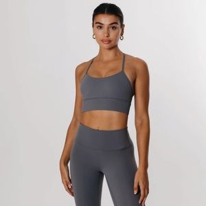 SKINLUXE RACER STRAP SPORTS BRA tornada grey size small